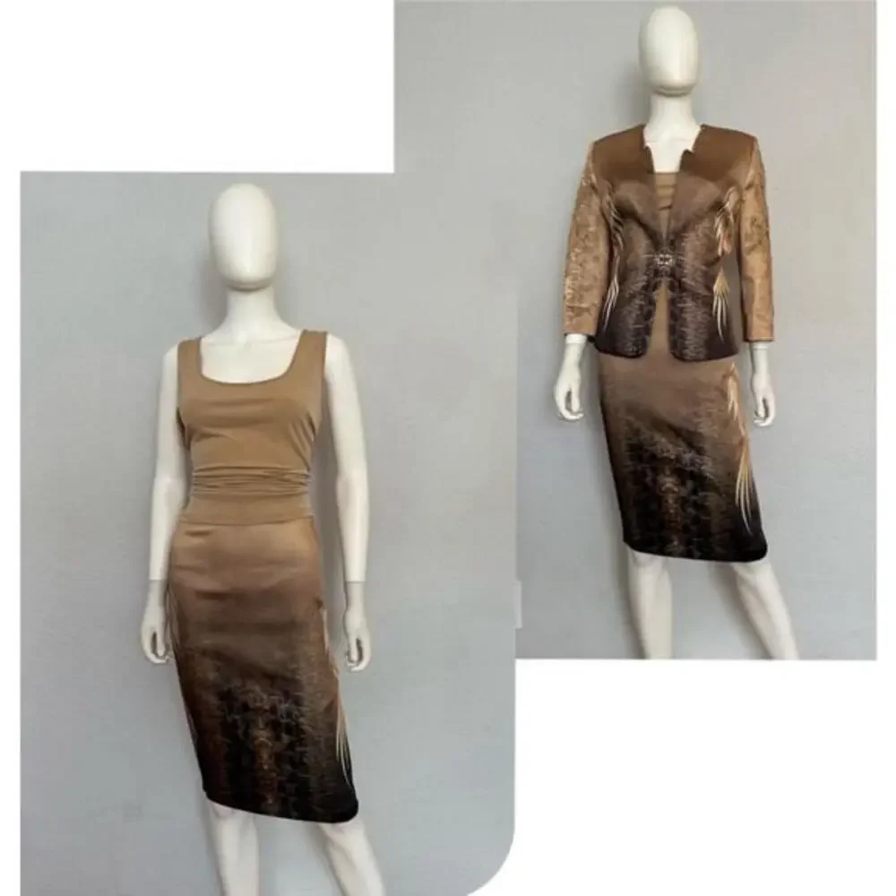 NWT Satin Skirt‎ Suit 3Pc Set Blazer/Top/Skirt Formal Lined Long Sleeves